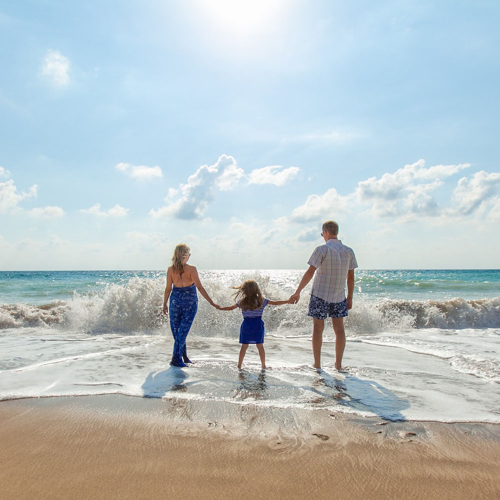 family on beach